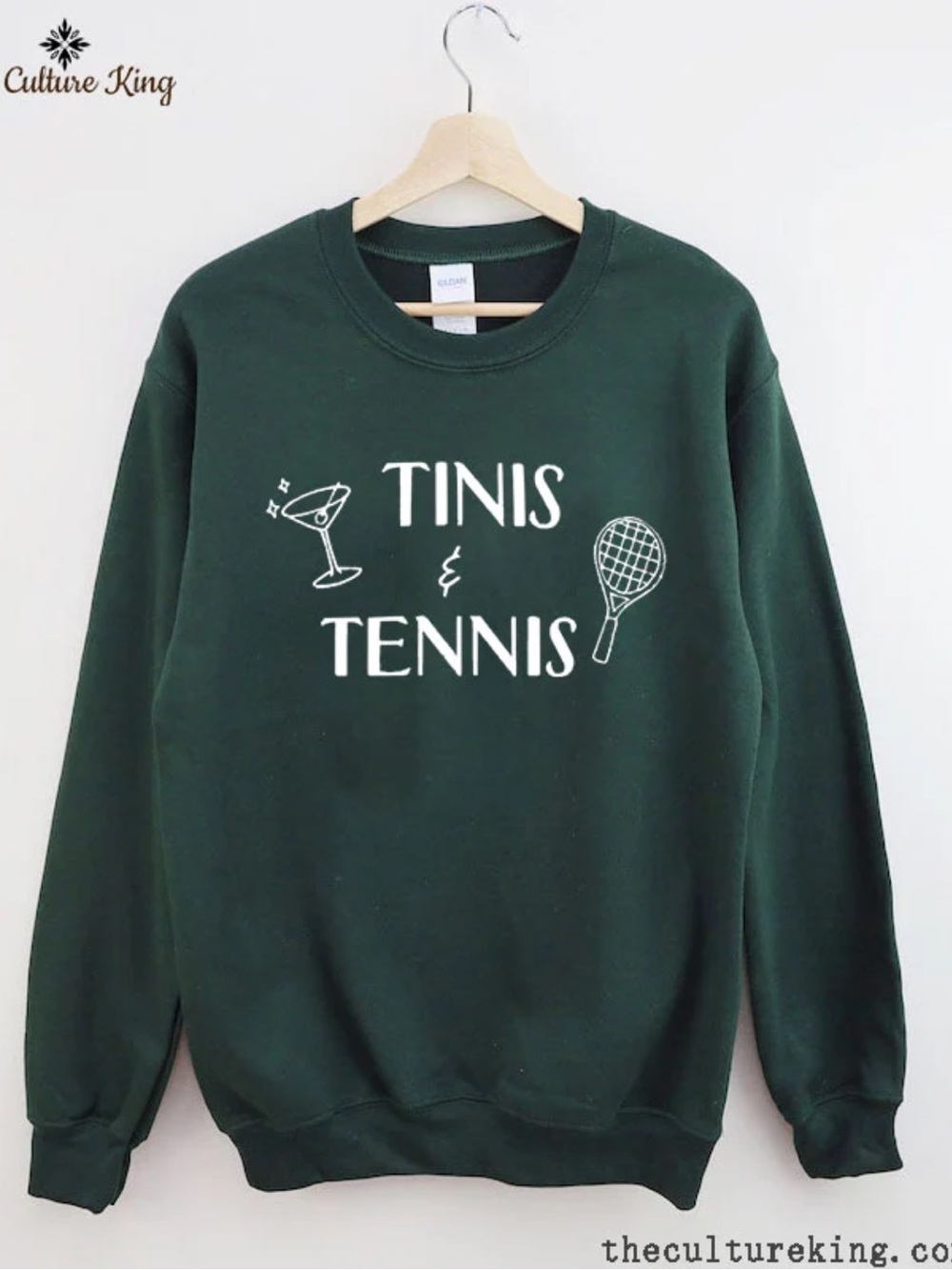 Forest Green Crewneck Sweater - Tinis & Tennis Graphic